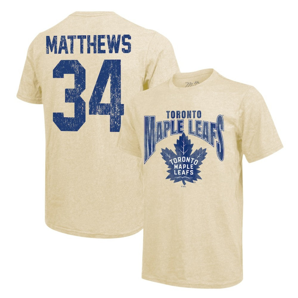 Auston Matthews Toronto Maple Leafs Majestic Threads Dynasty Name & Number Tri-Blend T-Shirt - Cream T-shirts