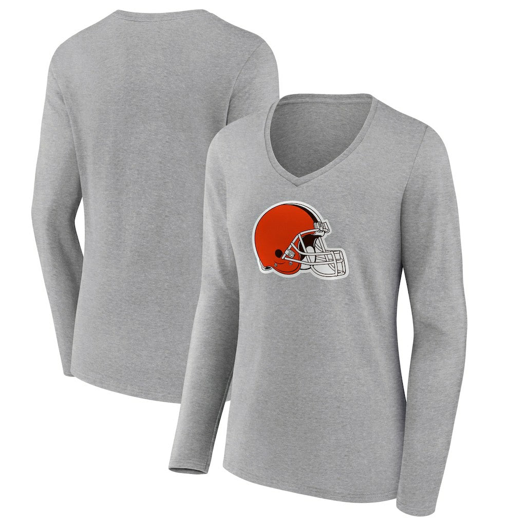 Cleveland Browns Women's Primary Logo Long Sleeve V-Neck T-Shirt - Gray for sale
