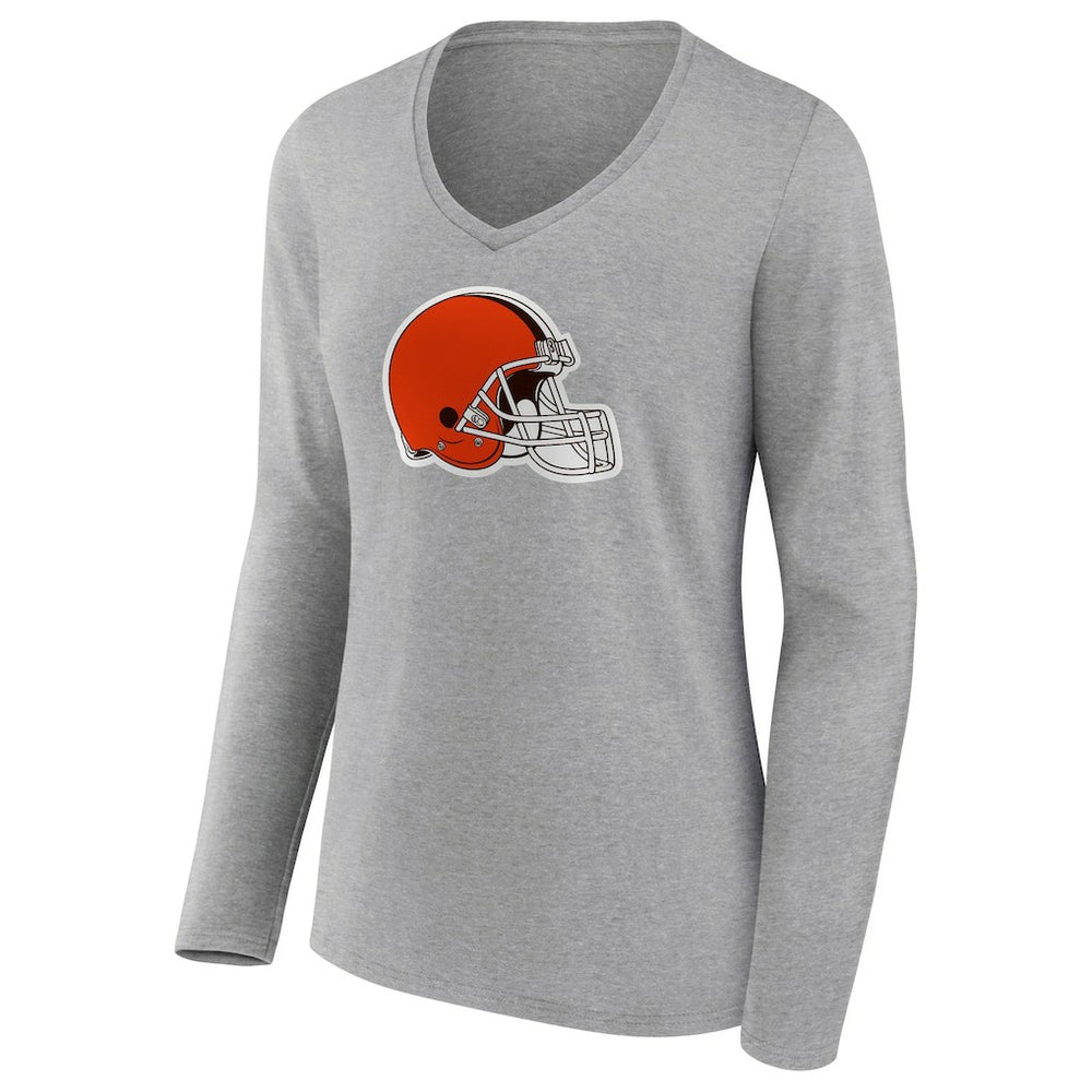 Cleveland Browns Women's Primary Logo Long Sleeve V-Neck T-Shirt - Gray for sale