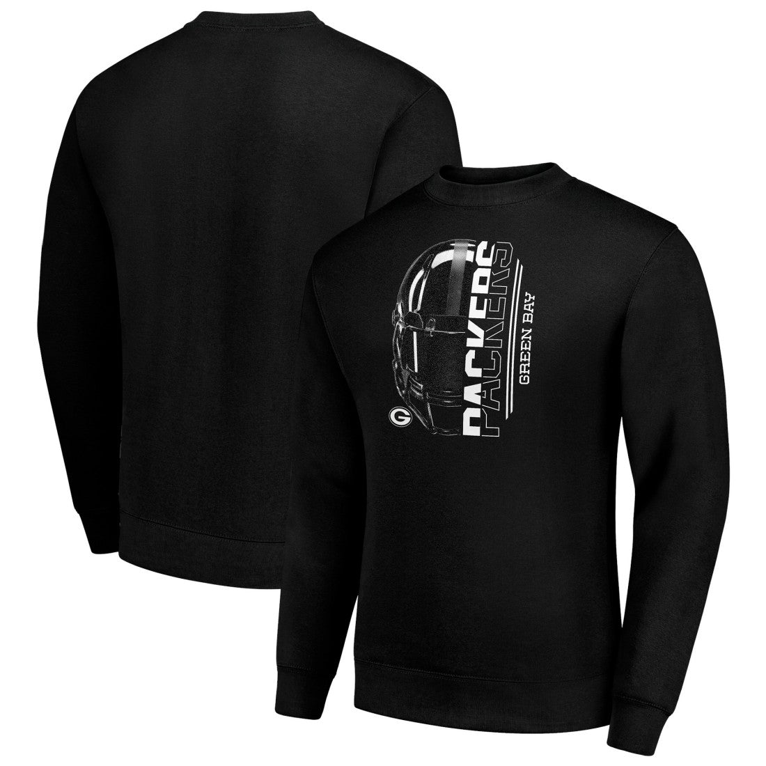 Green Bay Packers Starter Half Helmet Team Graphic Tri-Blend Fleece Pullover Sweatshirt - Black for sale