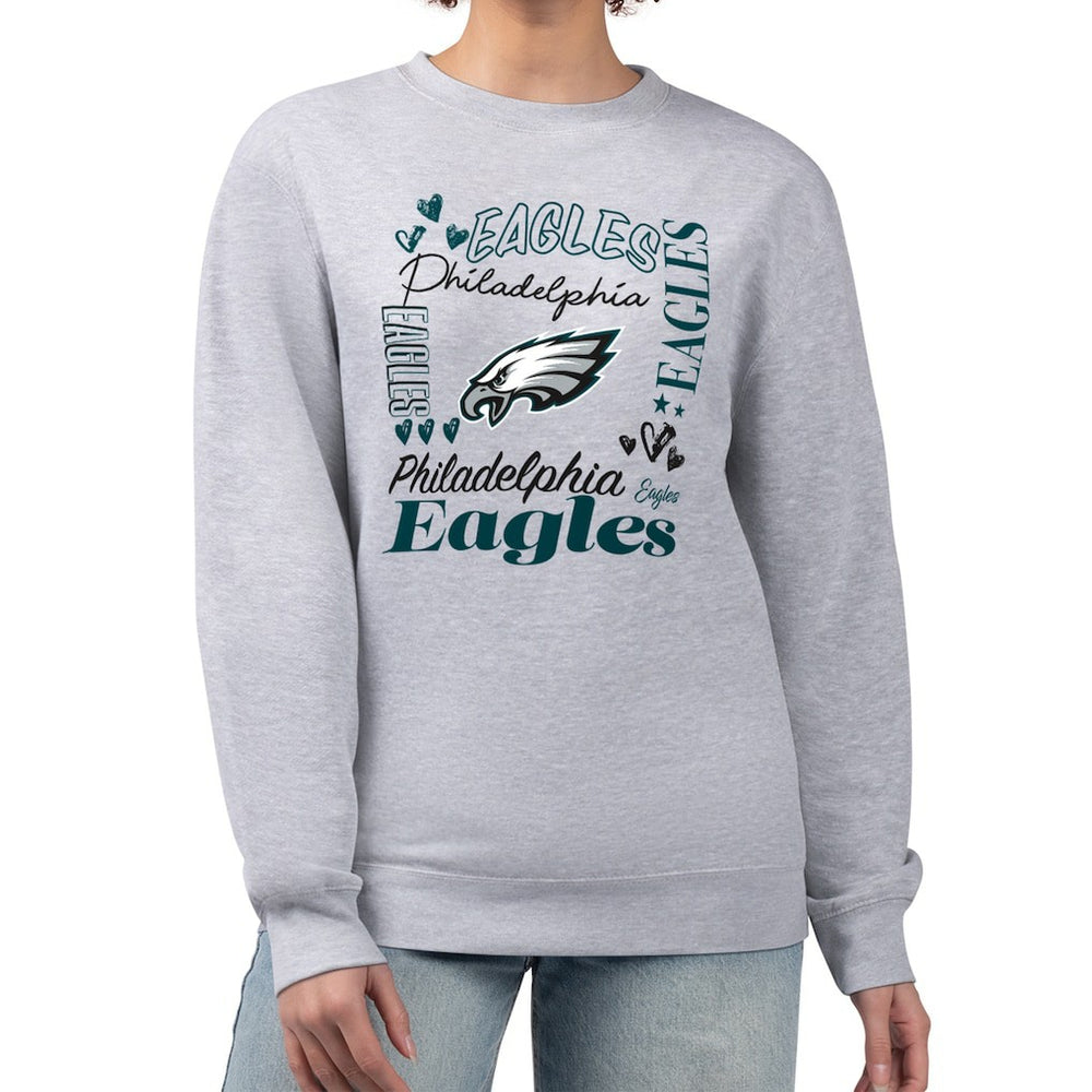 Philadelphia Eagles G-III 4Her by Carl Banks Women's Collage Graphic Fleece Pullover Sweatshirt - Heather Gray for sale