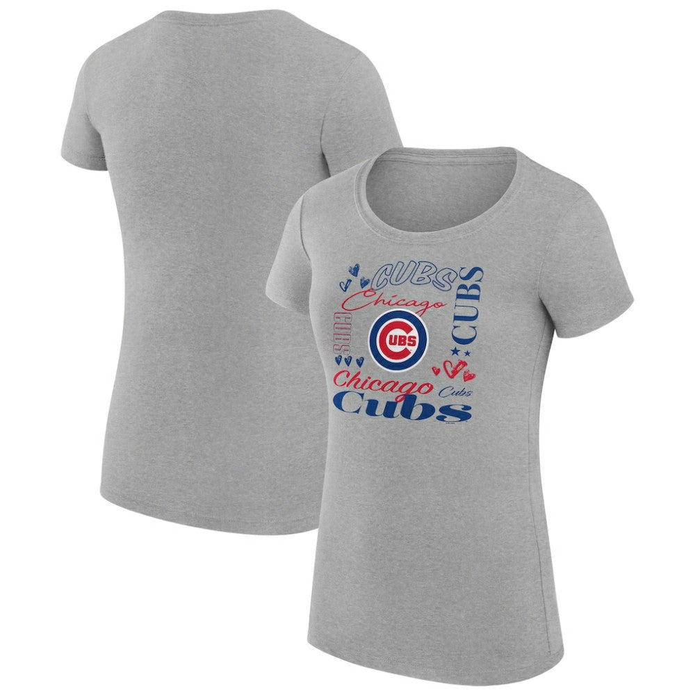 Chicago Cubs G-III 4Her by Carl Banks Women's Super-Slim Fit Lightweight Collage Team Graphic Crew Neck T-Shirt Heather Gray