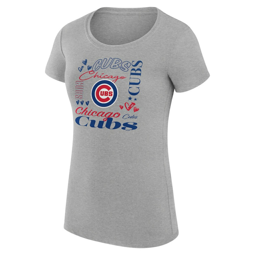 Chicago Cubs G-III 4Her by Carl Banks Women's Super-Slim Fit Lightweight Collage Team Graphic Crew Neck T-Shirt Heather Gray