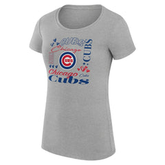Chicago Cubs G-III 4Her by Carl Banks Women's Super-Slim Fit Lightweight Collage Team Graphic Crew Neck T-Shirt Heather Gray