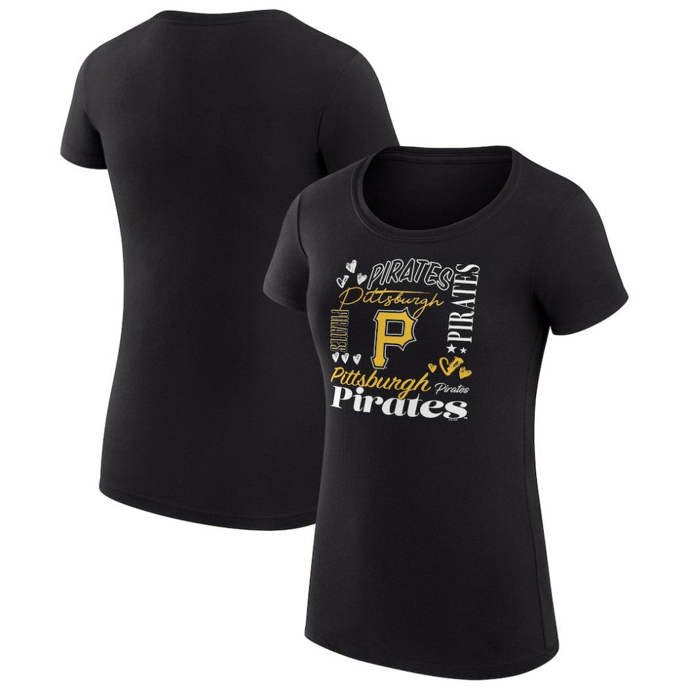 Pittsburgh Pirates G-III 4Her by Carl Banks Women's Super-Slim Fit Lightweight Collage Team Graphic Crew Neck T-Shirt Black