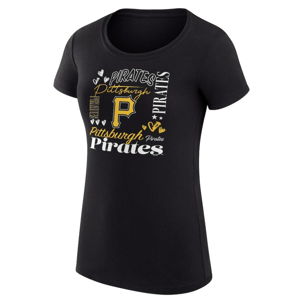 Pittsburgh Pirates G-III 4Her by Carl Banks Women's Super-Slim Fit Lightweight Collage Team Graphic Crew Neck T-Shirt Black