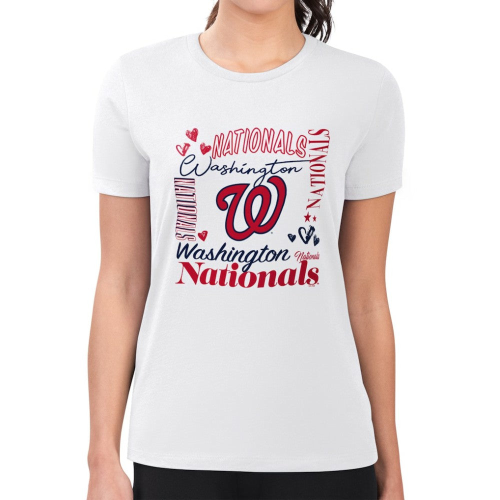 Washington Nationals G-III 4Her by Carl Banks Women's Super-Slim Fit Lightweight Collage Team Graphic Crew Neck T-Shirt White