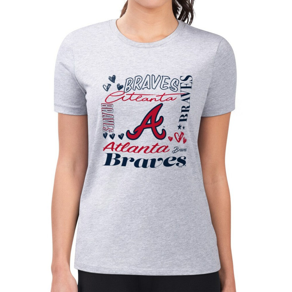 Atlanta Braves G-III 4Her by Carl Banks Women's Super-Slim Fit Lightweight Collage Team Graphic Crew Neck T-Shirt Heather Gray