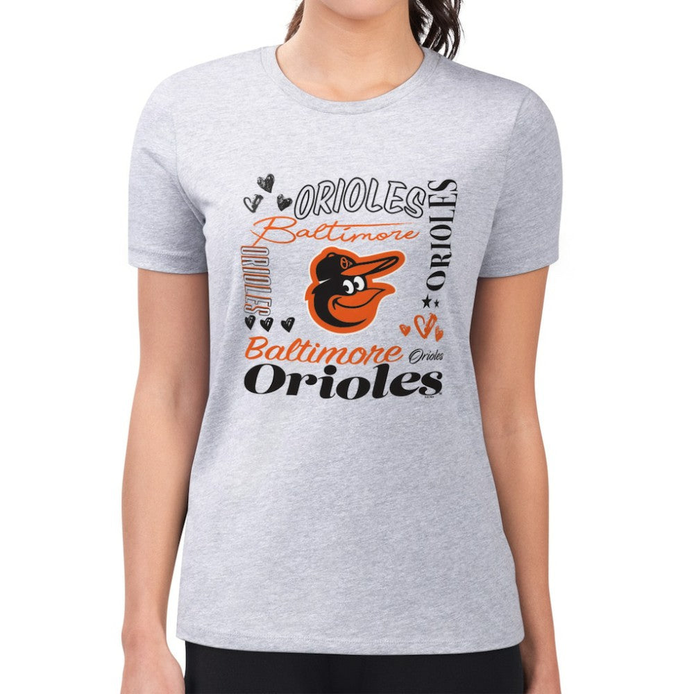 Baltimore Orioles G-III 4Her by Carl Banks Women's Super-Slim Fit Lightweight Collage Team Graphic Crew Neck T-Shirt Heather Gray