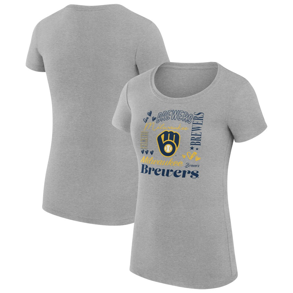 Milwaukee Brewers G-III 4Her by Carl Banks Women's Super-Slim Fit Lightweight Collage Team Graphic Crew Neck T-Shirt Heather Gray