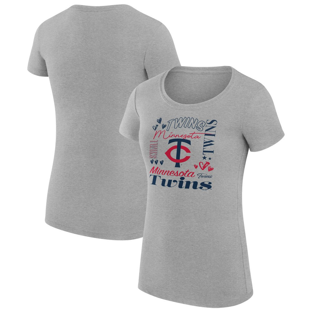 Minnesota Twins G-III 4Her by Carl Banks Women's Super-Slim Fit Lightweight Collage Team Graphic Crew Neck T-Shirt Heather Gray