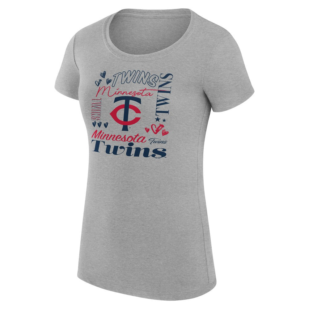 Minnesota Twins G-III 4Her by Carl Banks Women's Super-Slim Fit Lightweight Collage Team Graphic Crew Neck T-Shirt Heather Gray