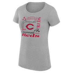 Cincinnati Reds G-III 4Her by Carl Banks Women's Super-Slim Fit Lightweight Collage Team Graphic Crew Neck T-Shirt Heather Gray