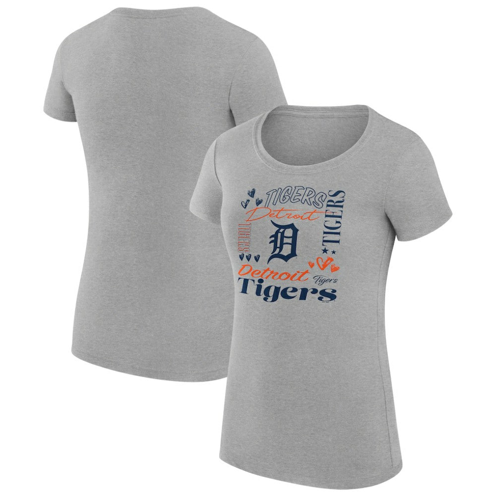 Detroit Tigers G-III 4Her by Carl Banks Women's Super-Slim Fit Lightweight Collage Team Graphic Crew Neck T-Shirt Heather Gray