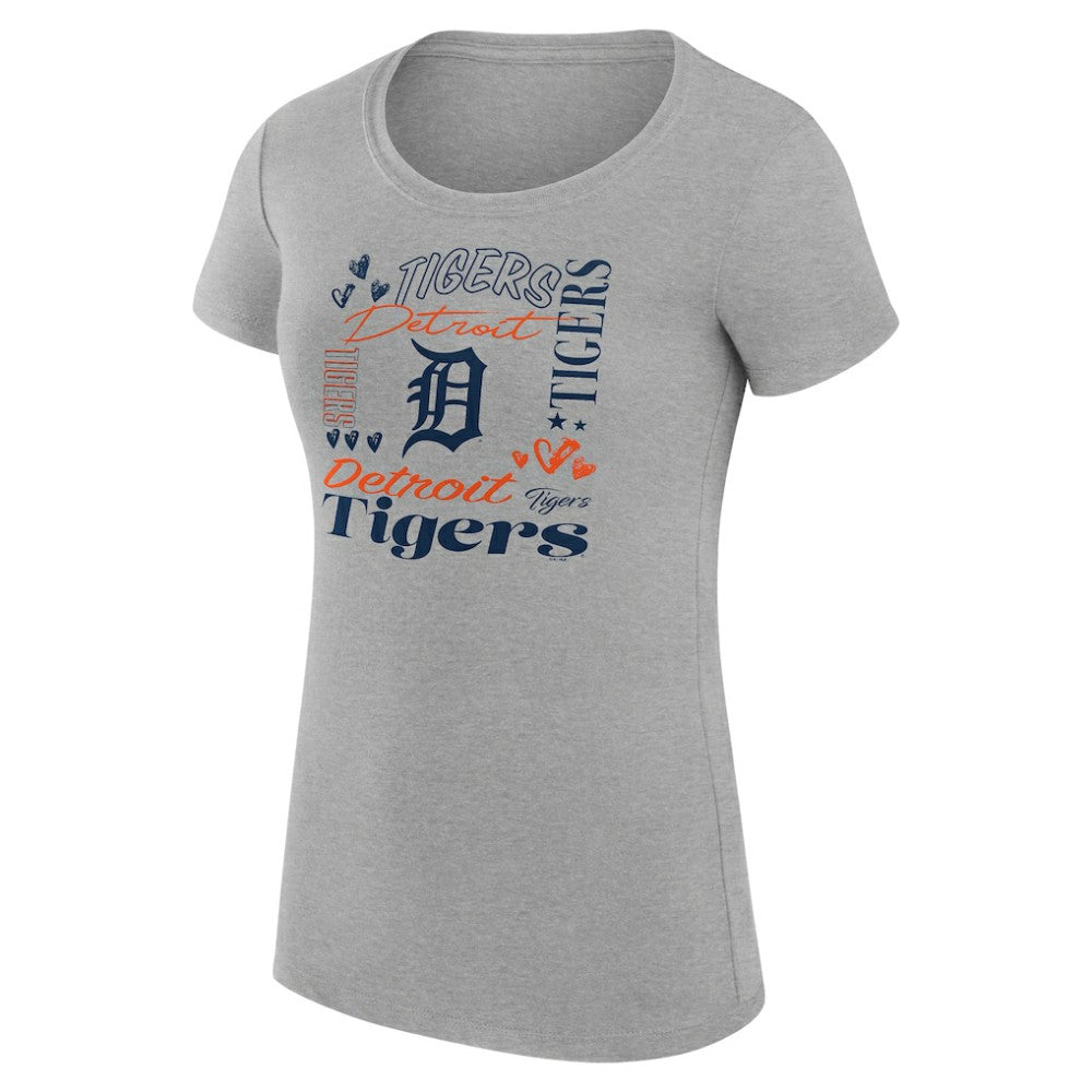 Detroit Tigers G-III 4Her by Carl Banks Women's Super-Slim Fit Lightweight Collage Team Graphic Crew Neck T-Shirt Heather Gray