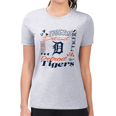 Detroit Tigers G-III 4Her by Carl Banks Women's Super-Slim Fit Lightweight Collage Team Graphic Crew Neck T-Shirt Heather Gray