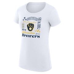 Milwaukee Brewers G-III 4Her by Carl Banks Women's Super-Slim Fit Lightweight Collage Team Graphic Crew Neck T-Shirt White