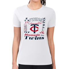 Minnesota Twins G-III 4Her by Carl Banks Women's Super-Slim Fit Lightweight Collage Team Graphic Crew Neck T-Shirt White