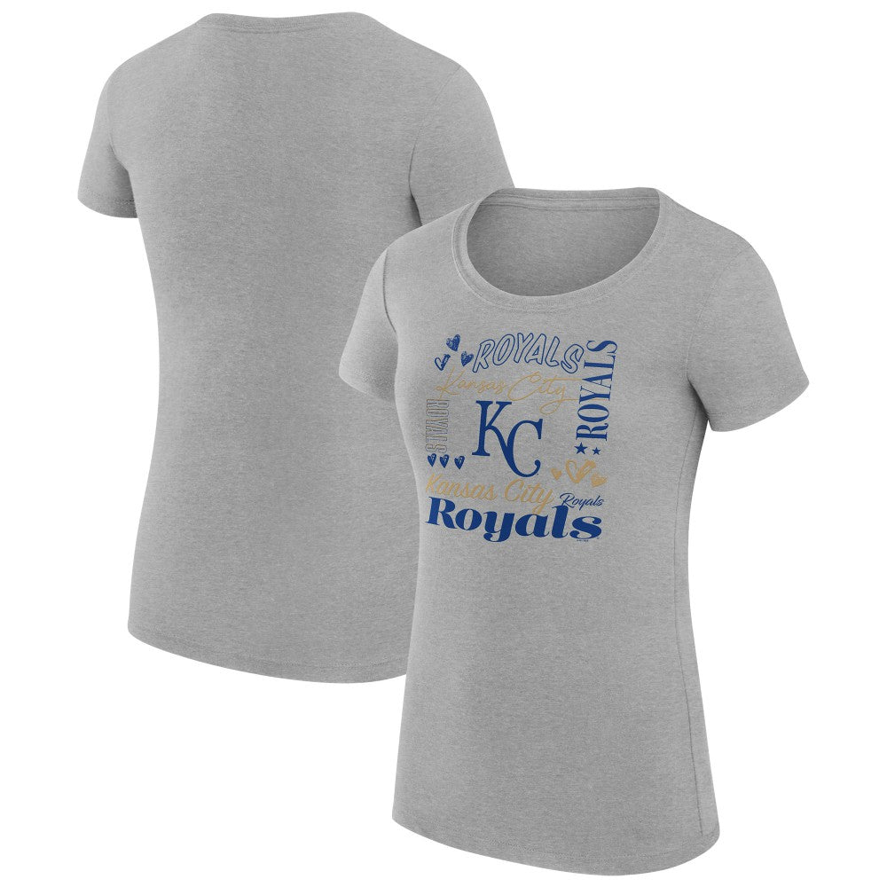 Kansas City Royals G-III 4Her by Carl Banks Women's Super-Slim Fit Lightweight Collage Team Graphic Crew Neck T-Shirt Heather Gray