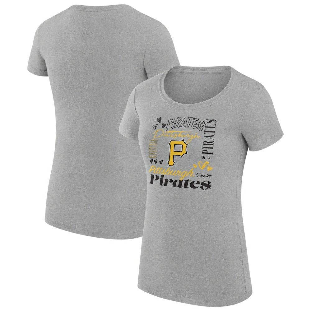 Pittsburgh Pirates G-III 4Her by Carl Banks Women's Super-Slim Fit Lightweight Collage Team Graphic Crew Neck T-Shirt Heather Gray