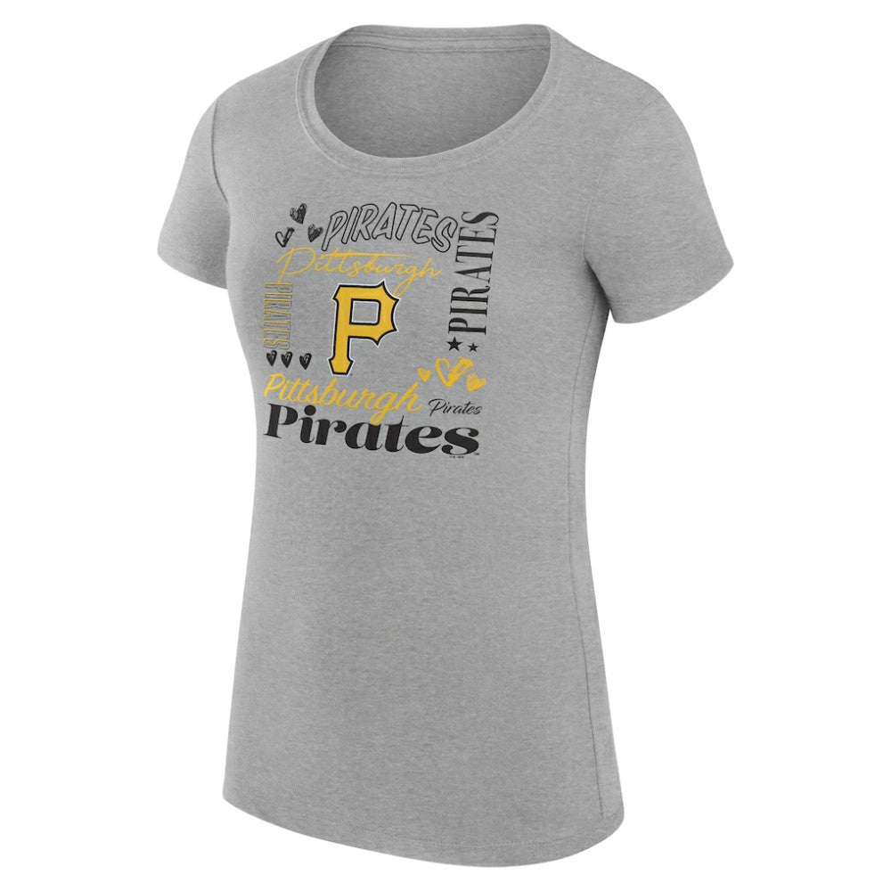 Pittsburgh Pirates G-III 4Her by Carl Banks Women's Super-Slim Fit Lightweight Collage Team Graphic Crew Neck T-Shirt Heather Gray