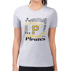 Pittsburgh Pirates G-III 4Her by Carl Banks Women's Super-Slim Fit Lightweight Collage Team Graphic Crew Neck T-Shirt Heather Gray
