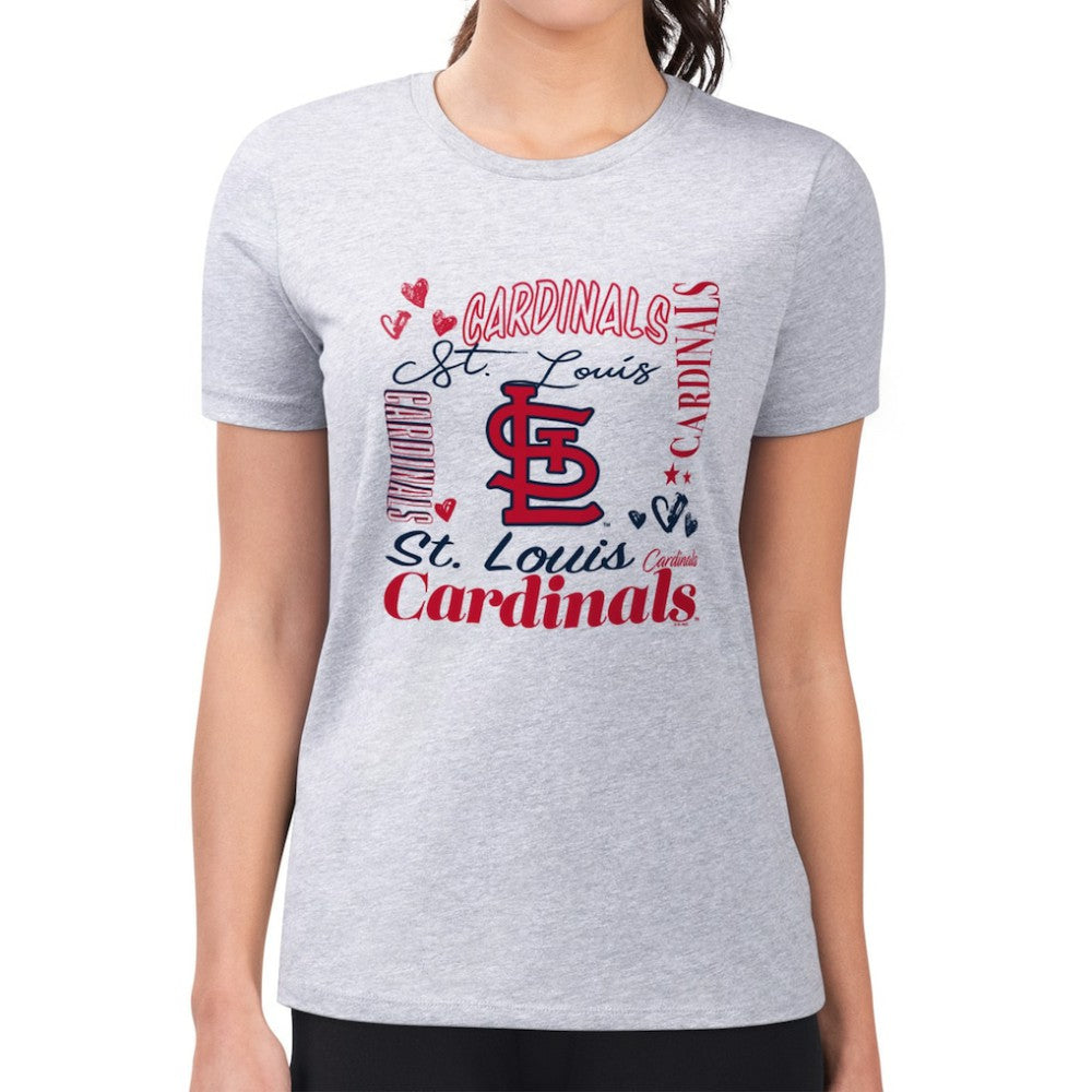 St. Louis Cardinals G-III 4Her by Carl Banks Women's Super-Slim Fit Lightweight Collage Team Graphic Crew Neck T-Shirt Heather Gray