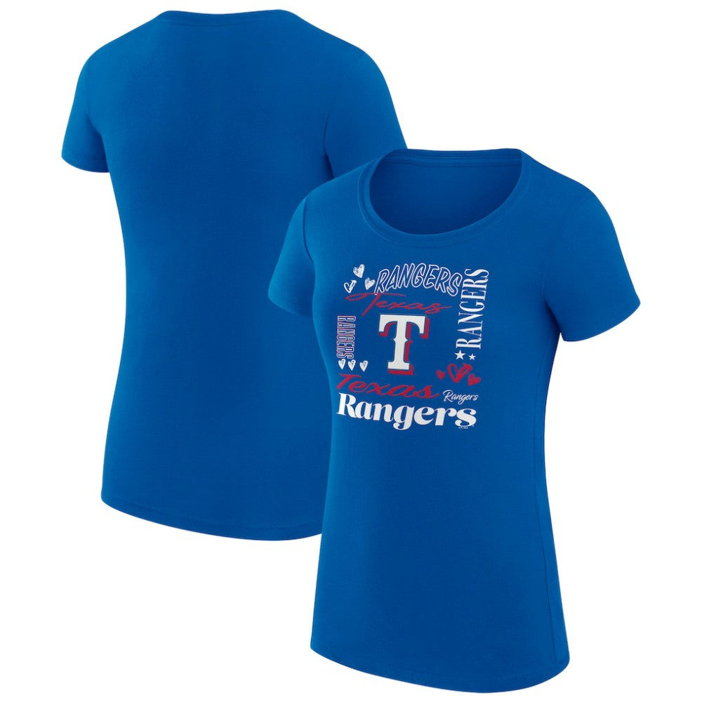 Texas Rangers G-III 4Her by Carl Banks Women's Super-Slim Fit Lightweight Collage Team Graphic Crew Neck T-Shirt Royal