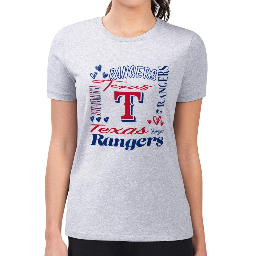 Texas Rangers G-III 4Her by Carl Banks Women's Super-Slim Fit Lightweight Collage Team Graphic Crew Neck T-Shirt Heather Gray
