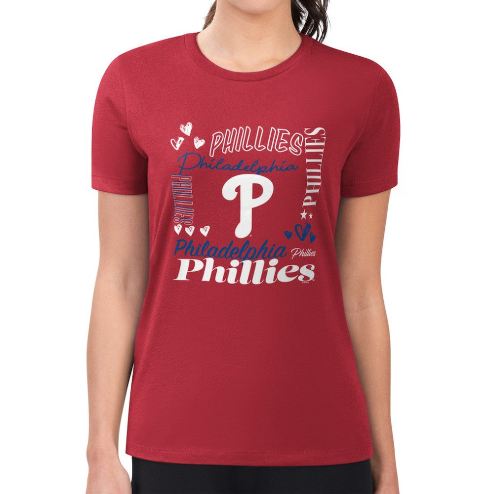 Philadelphia Phillies G-III 4Her by Carl Banks Women's Super-Slim Fit Lightweight Collage Team Graphic Crew Neck T-Shirt Red