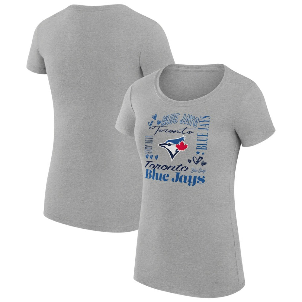 Toronto Blue Jays G-III 4Her by Carl Banks Women's Super-Slim Fit Lightweight Collage Team Graphic Crew Neck T-Shirt Heather Gray
