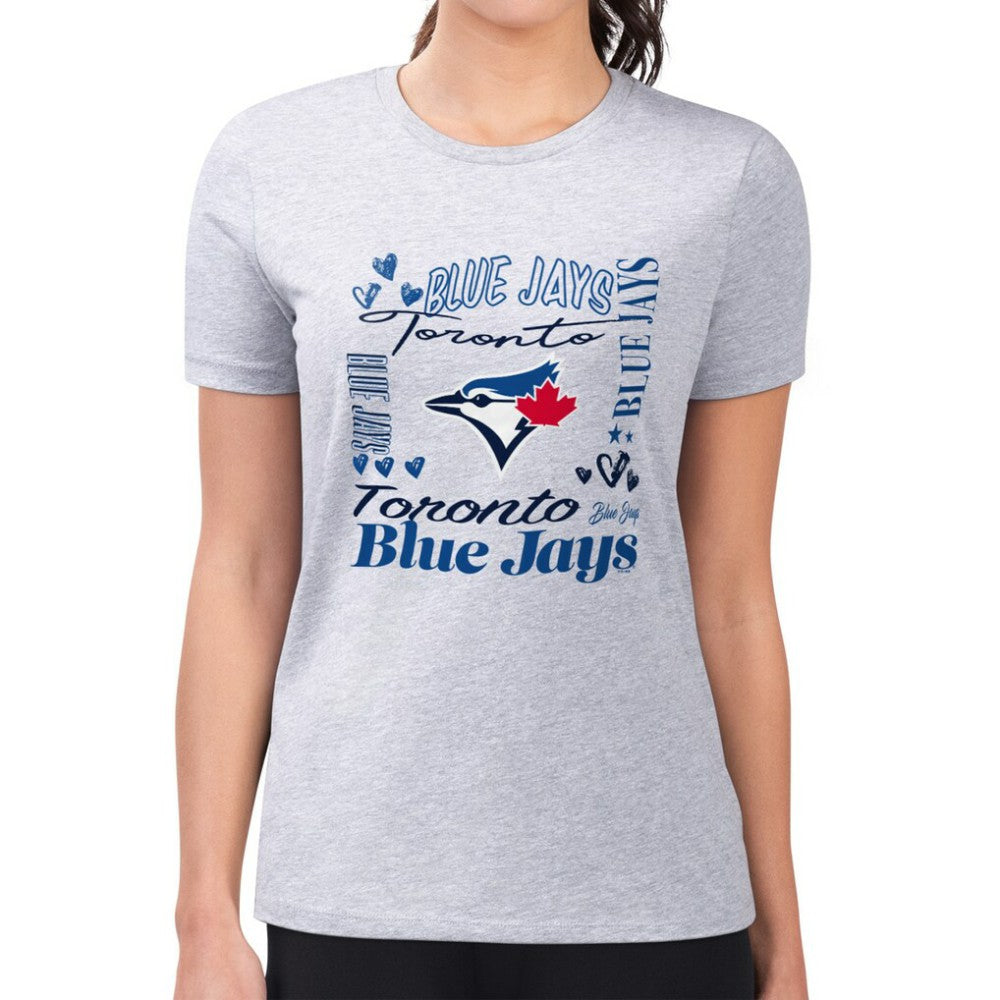 Toronto Blue Jays G-III 4Her by Carl Banks Women's Super-Slim Fit Lightweight Collage Team Graphic Crew Neck T-Shirt Heather Gray