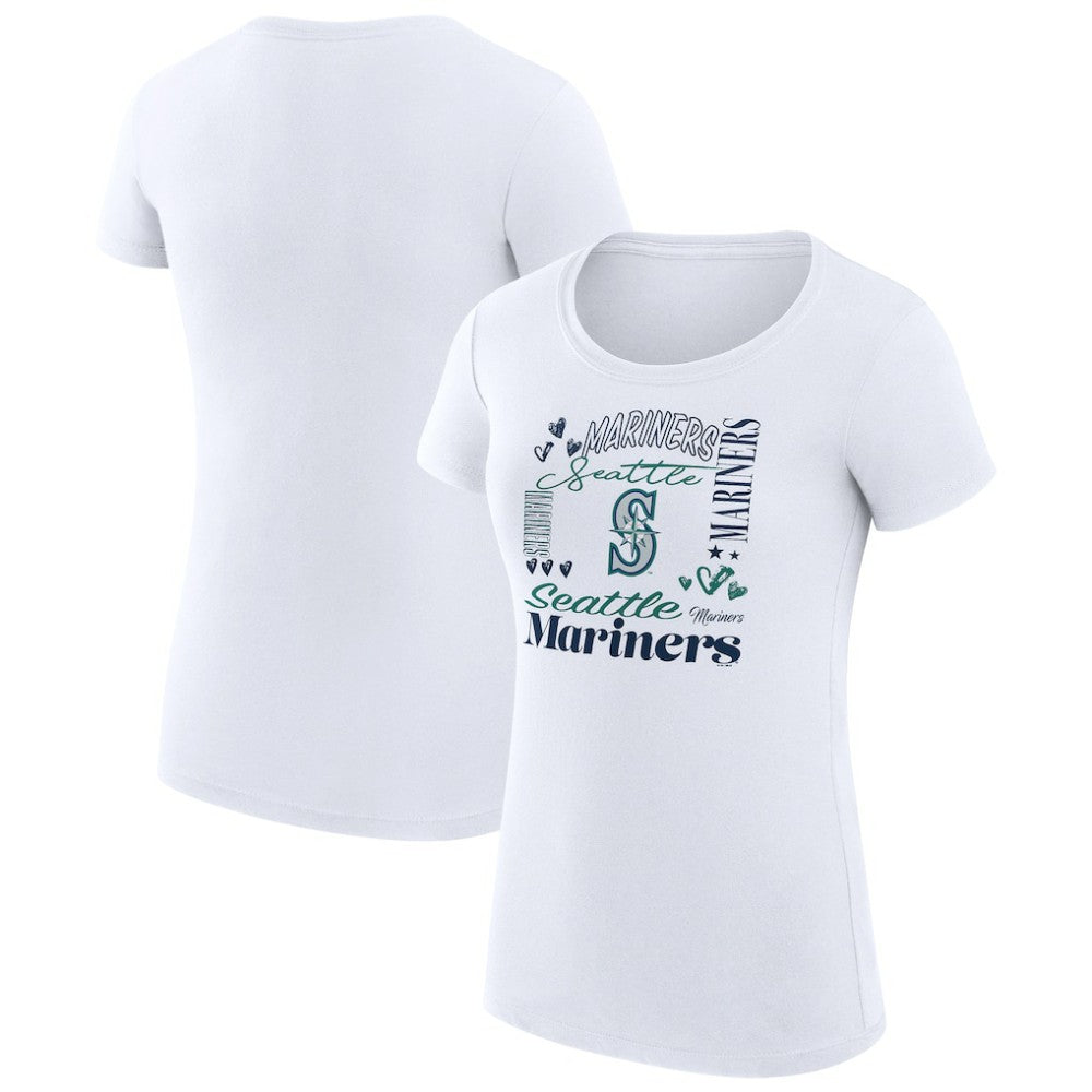 Seattle Mariners G-III 4Her by Carl Banks Women's Super-Slim Fit Lightweight Collage Team Graphic Crew Neck T-Shirt White