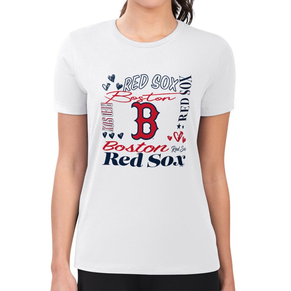 Boston Red Sox G-III 4Her by Carl Banks Women's Super-Slim Fit Lightweight Collage Team Graphic Crew Neck T-Shirt White