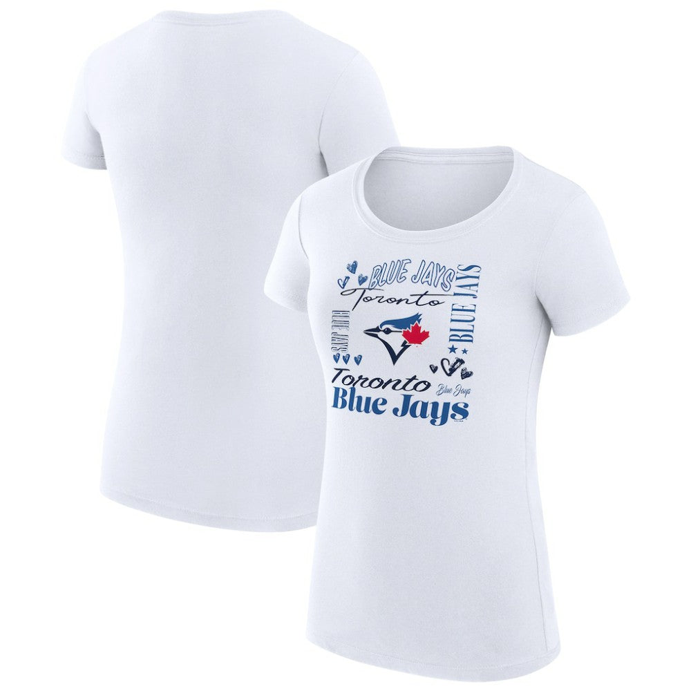 Toronto Blue Jays G-III 4Her by Carl Banks Women's Super-Slim Fit Lightweight Collage Team Graphic Crew Neck T-Shirt White