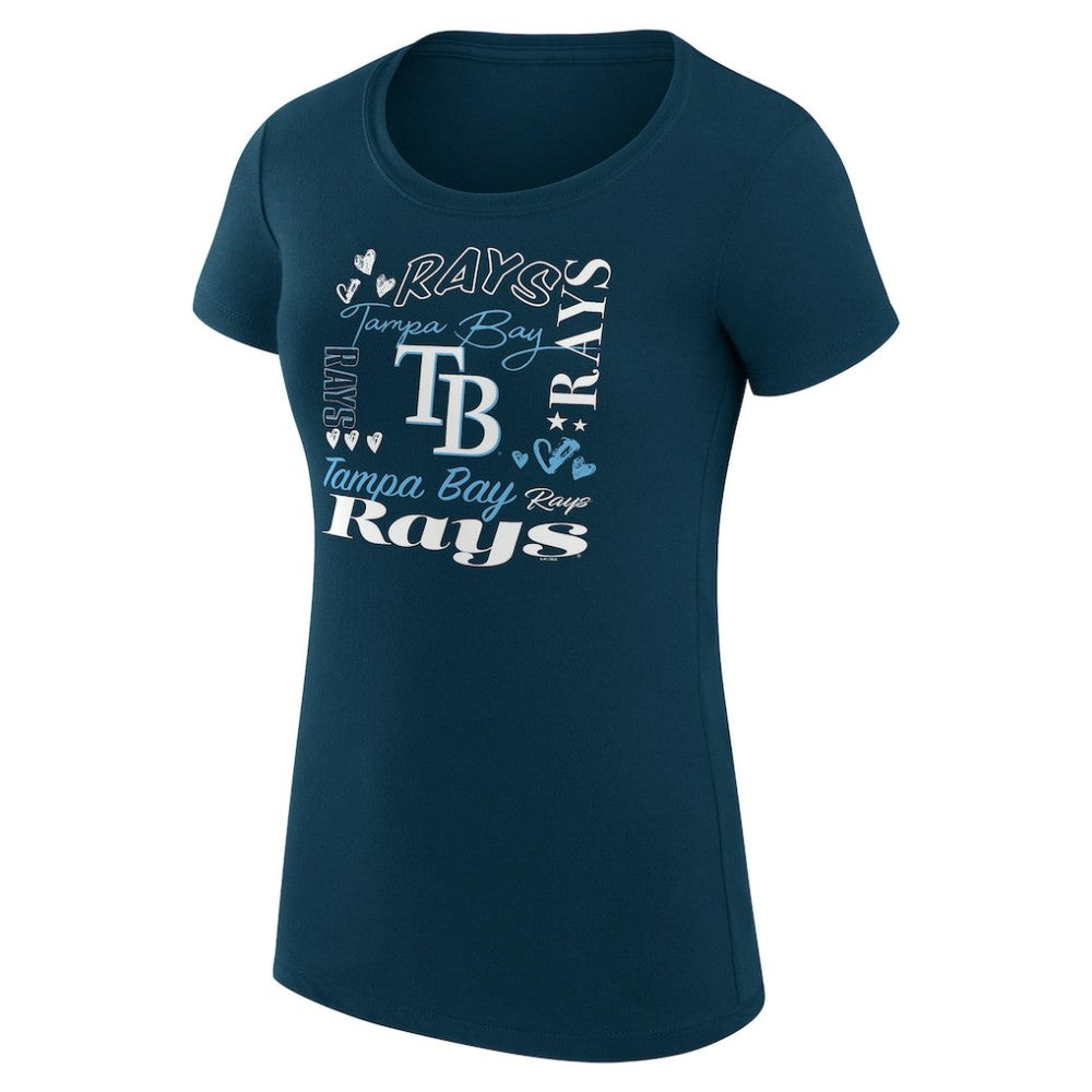 Tampa Bay Rays G-III 4Her by Carl Banks Women's Super-Slim Fit Lightweight Collage Team Graphic Crew Neck T-Shirt Navy