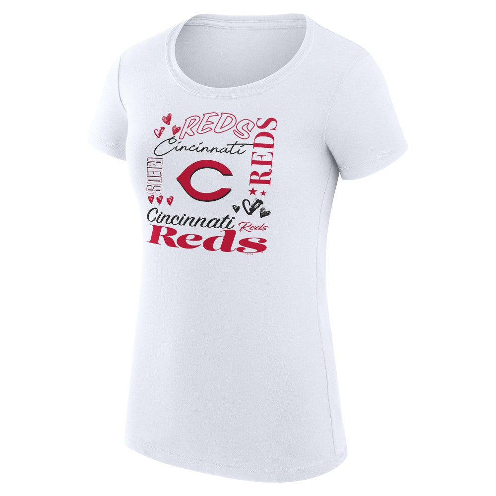Cincinnati Reds G-III 4Her by Carl Banks Women's Super-Slim Fit Lightweight Collage Team Graphic Crew Neck T-Shirt White