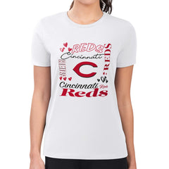 Cincinnati Reds G-III 4Her by Carl Banks Women's Super-Slim Fit Lightweight Collage Team Graphic Crew Neck T-Shirt White