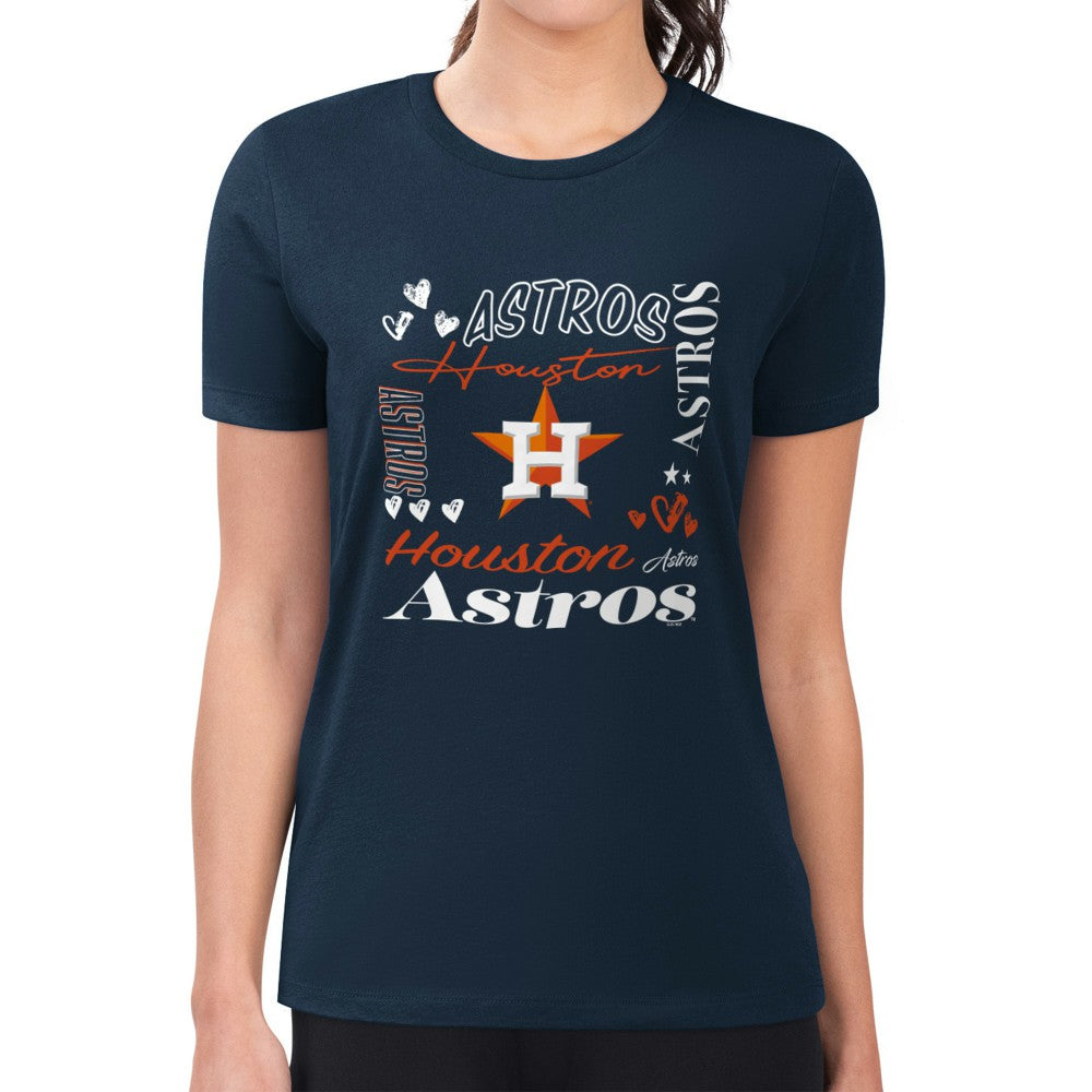 Houston Astros G-III 4Her by Carl Banks Women's Super-Slim Fit Lightweight Collage Team Graphic Crew Neck T-Shirt Navy