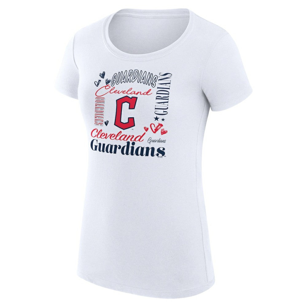 Cleveland Guardians G-III 4Her by Carl Banks Women's Super-Slim Fit Lightweight Collage Team Graphic Crew Neck T-Shirt White