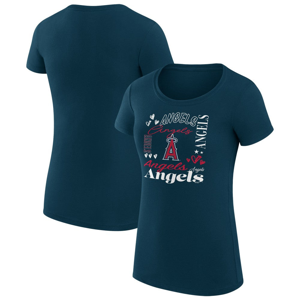 Los Angeles Angels G-III 4Her by Carl Banks Women's Super-Slim Fit Lightweight Collage Team Graphic Crew Neck T-Shirt Navy