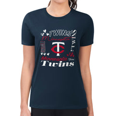 Minnesota Twins G-III 4Her by Carl Banks Women's Super-Slim Fit Lightweight Collage Team Graphic Crew Neck T-Shirt Navy
