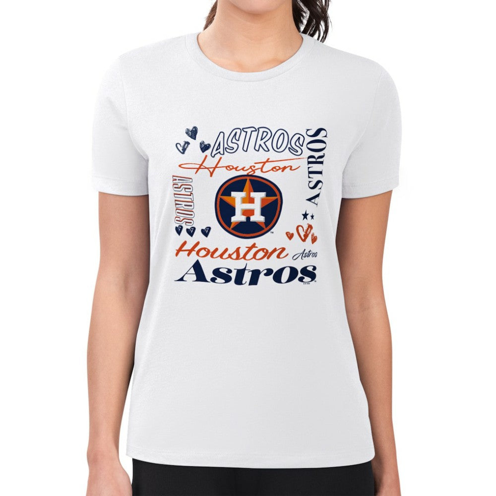 Houston Astros G-III 4Her by Carl Banks Women's Super-Slim Fit Lightweight Collage Team Graphic Crew Neck T-Shirt White