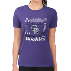 Colorado Rockies G-III 4Her by Carl Banks Women's Super-Slim Fit Lightweight Collage Team Graphic Crew Neck T-Shirt Purple