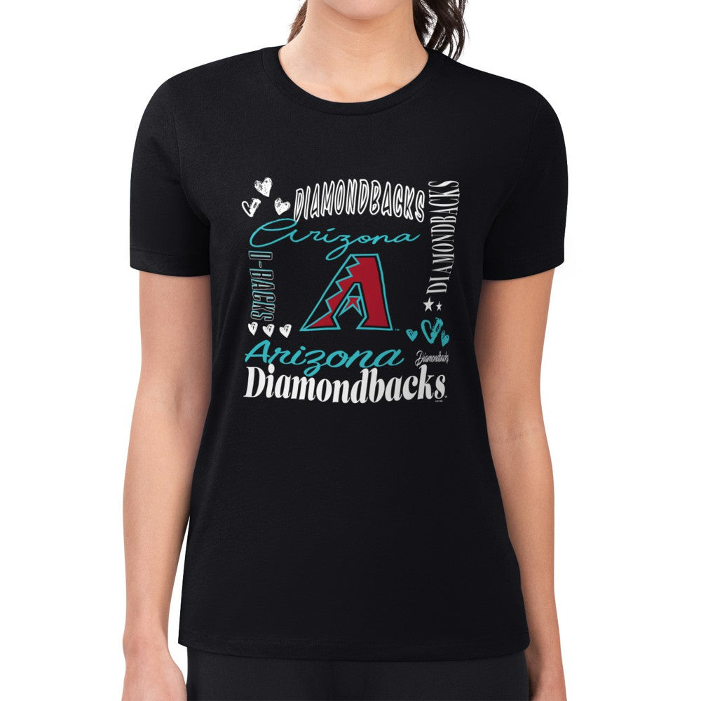 Arizona Diamondbacks G-III 4Her by Carl Banks Women's Super-Slim Fit Lightweight Collage Team Graphic Crew Neck T-Shirt Black