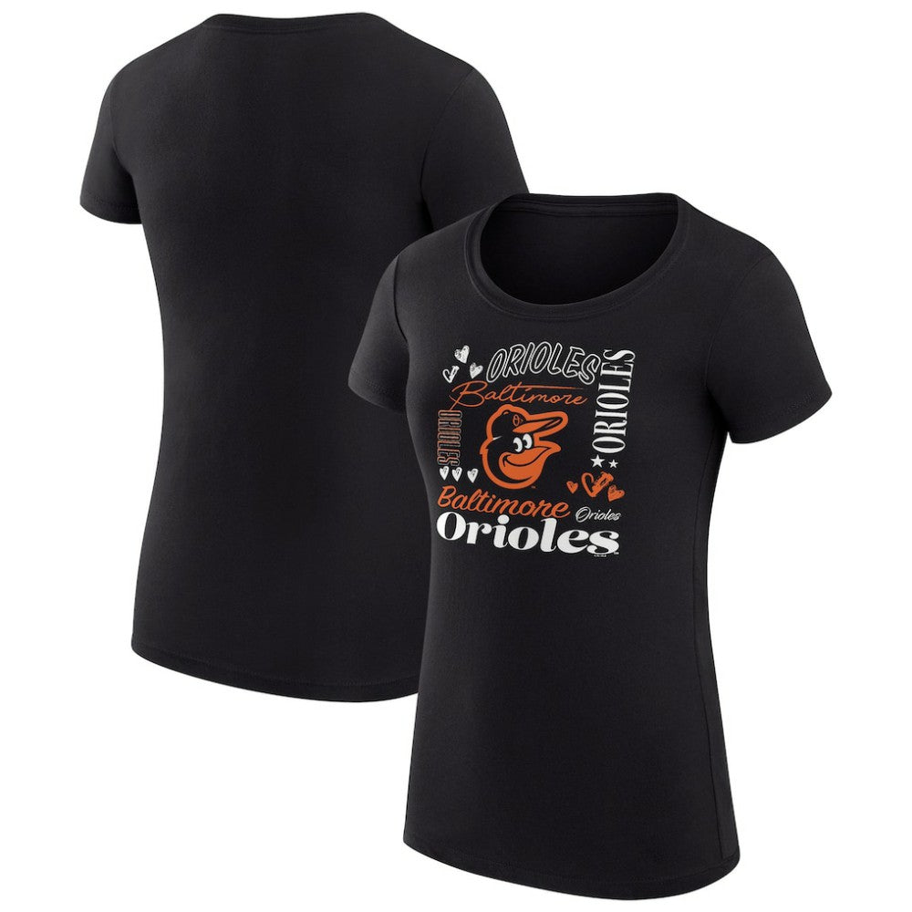 Baltimore Orioles G-III 4Her by Carl Banks Women's Super-Slim Fit Lightweight Collage Team Graphic Crew Neck T-Shirt Black