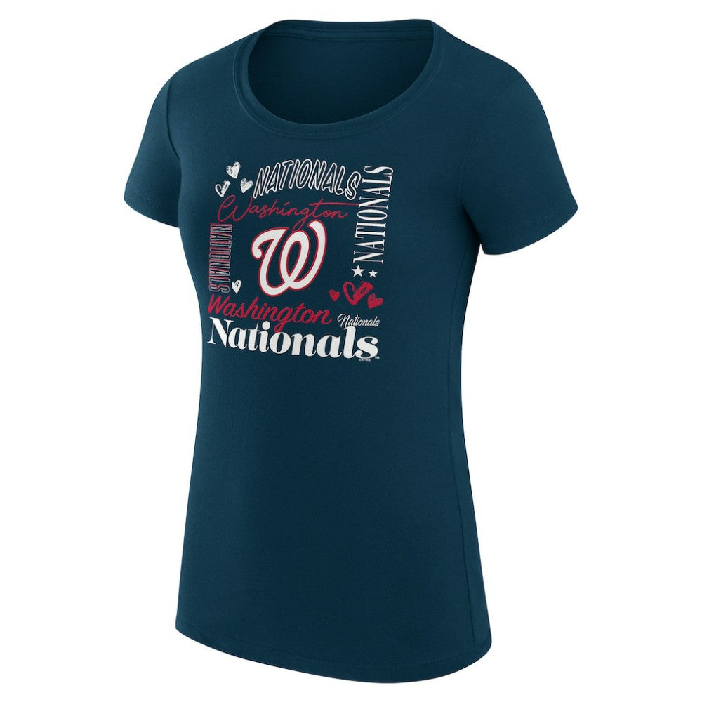 Washington Nationals G-III 4Her by Carl Banks Women's Super-Slim Fit Lightweight Collage Team Graphic Crew Neck T-Shirt Navy