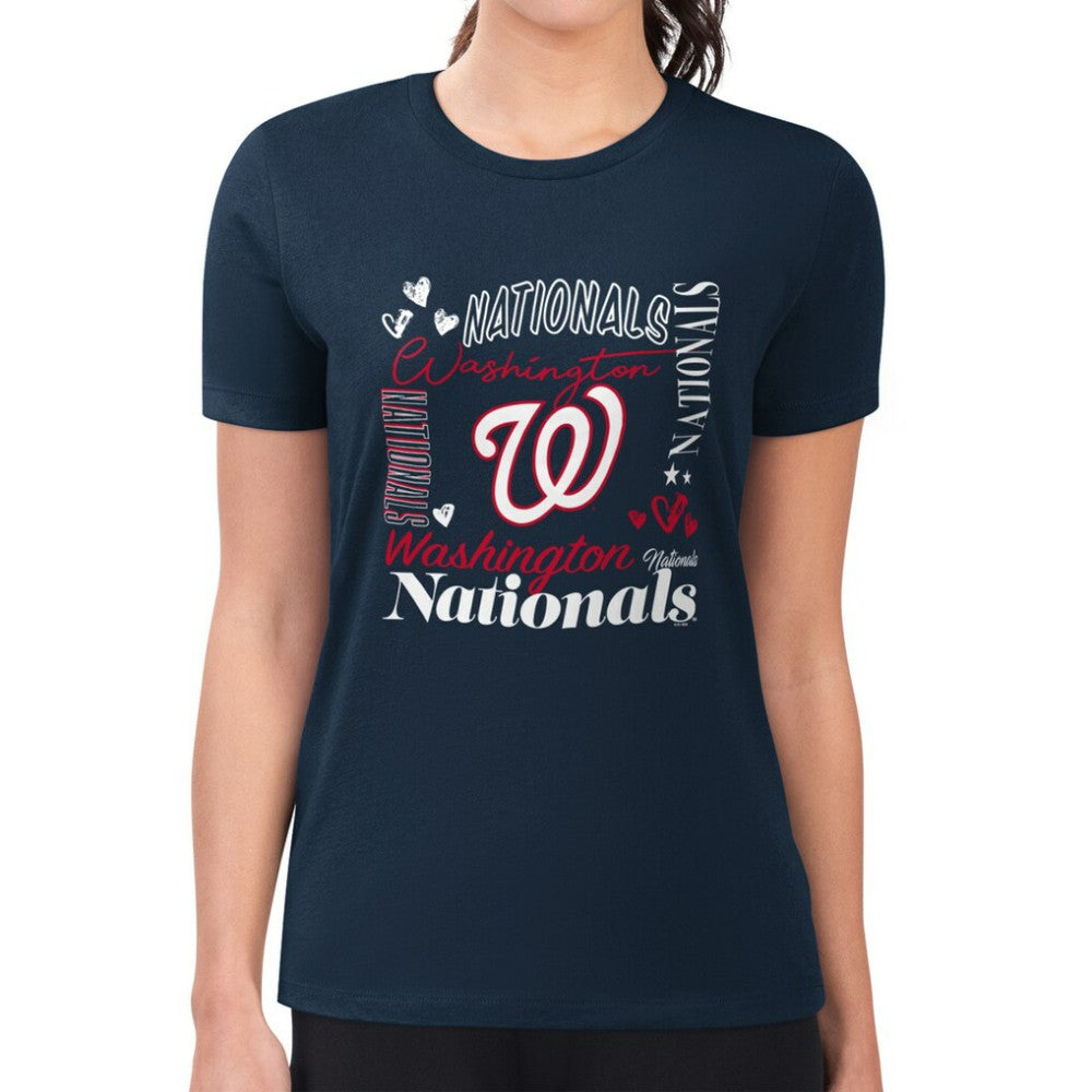 Washington Nationals G-III 4Her by Carl Banks Women's Super-Slim Fit Lightweight Collage Team Graphic Crew Neck T-Shirt Navy