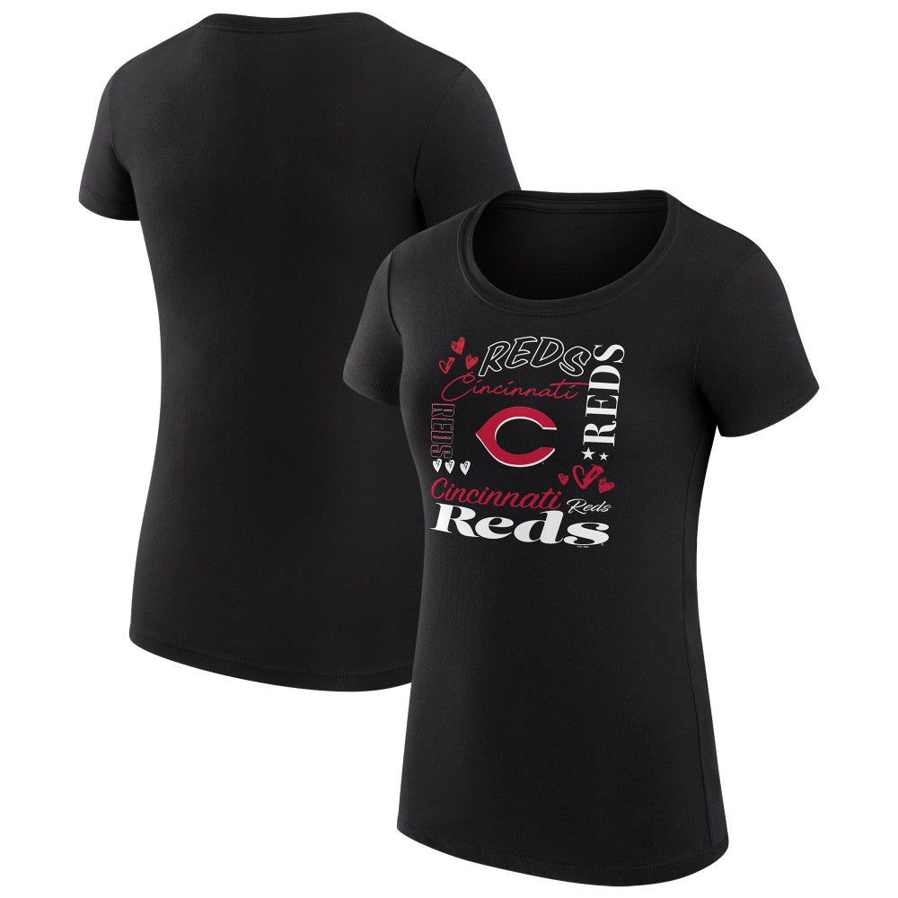 Cincinnati Reds G-III 4Her by Carl Banks Women's Super-Slim Fit Lightweight Collage Team Graphic Crew Neck T-Shirt Black