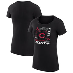 Cincinnati Reds G-III 4Her by Carl Banks Women's Super-Slim Fit Lightweight Collage Team Graphic Crew Neck T-Shirt Black